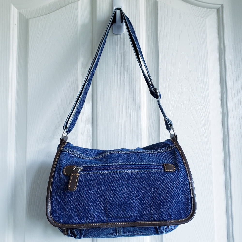♡♡Blue Denim purse/shoulder bag with brown faux leather trim
